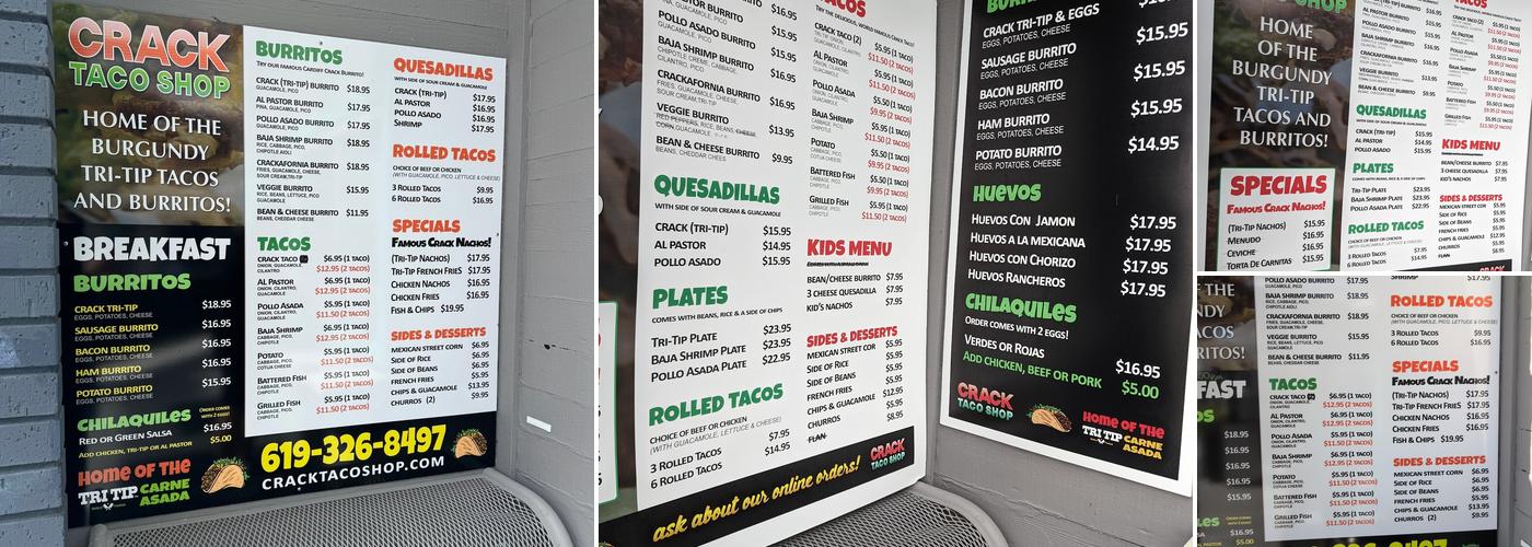 Crack Taco Shop Menu