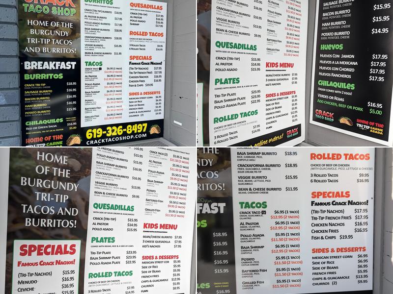 Crack Taco Shop Menu
