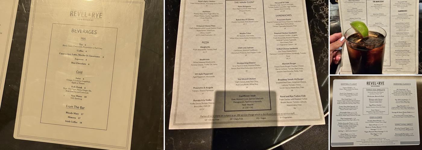Revel and Rye Bar and Restaurant Menu
