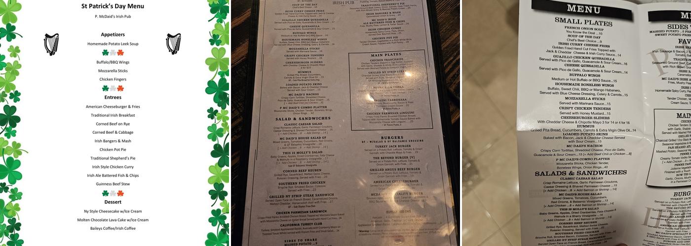P. McDaid’s Irish Pub Menu