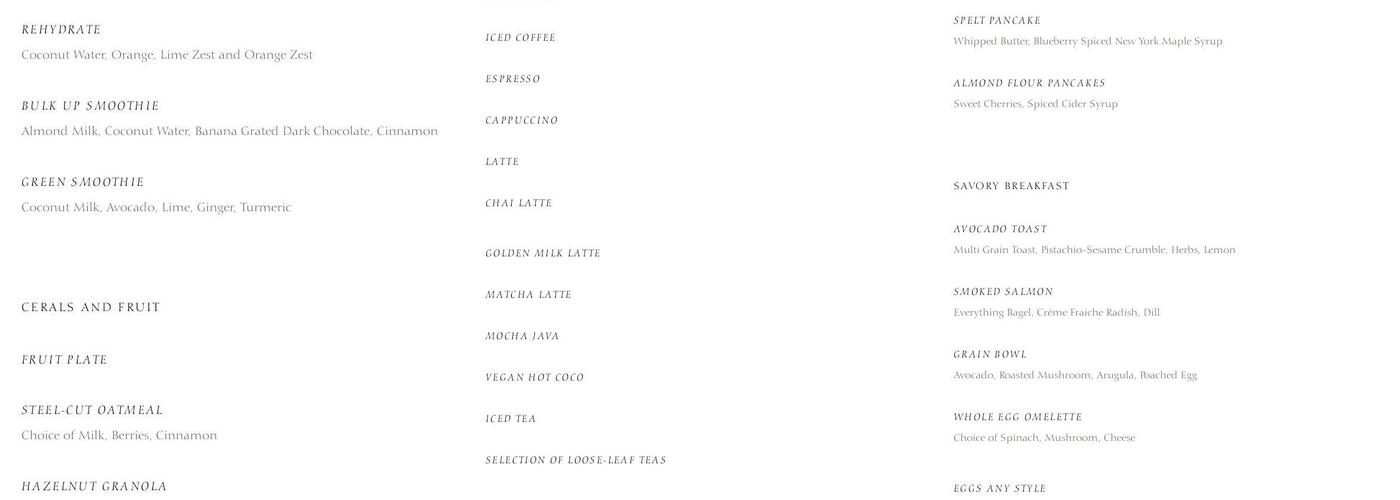 Arva at Aman New York Menu