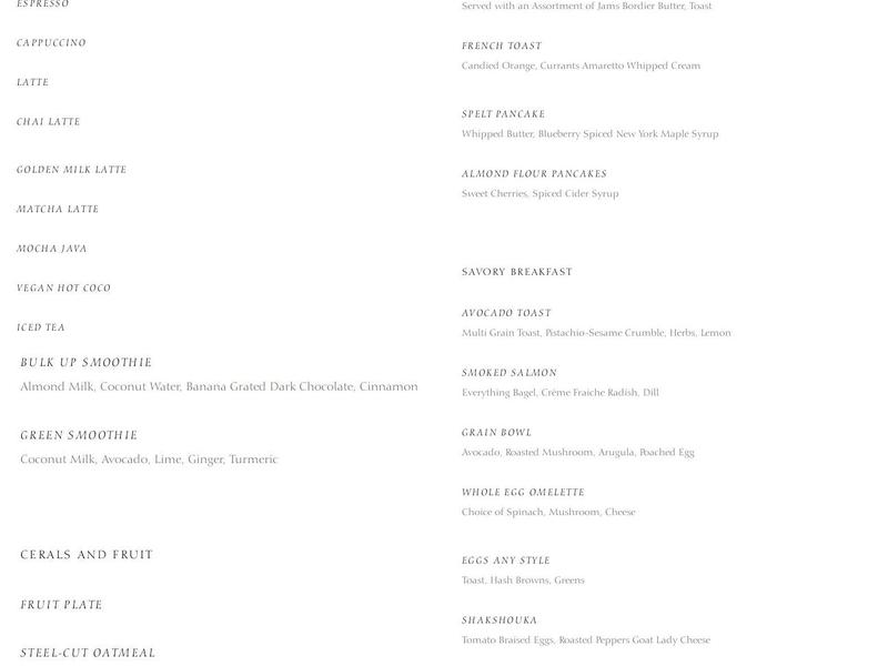 Arva at Aman New York Menu