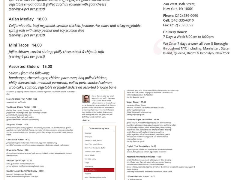 Thomas Oliver's Gourmet Catering Menu