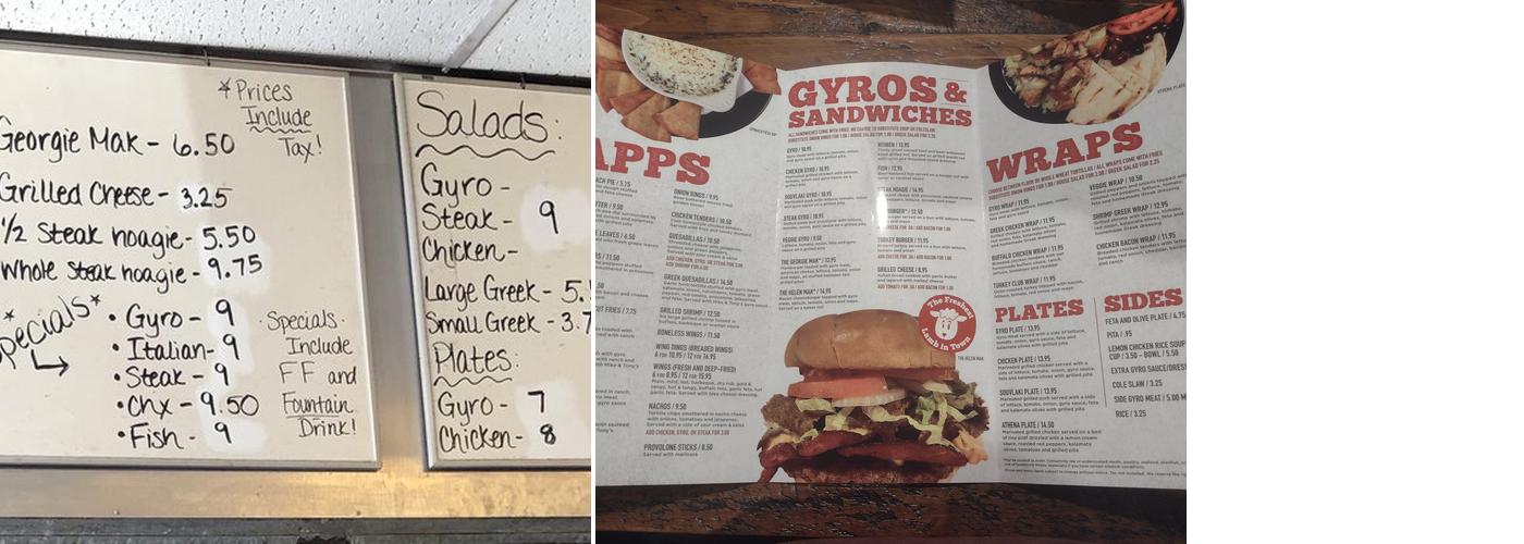 Mike & Tony's Gyros Menu
