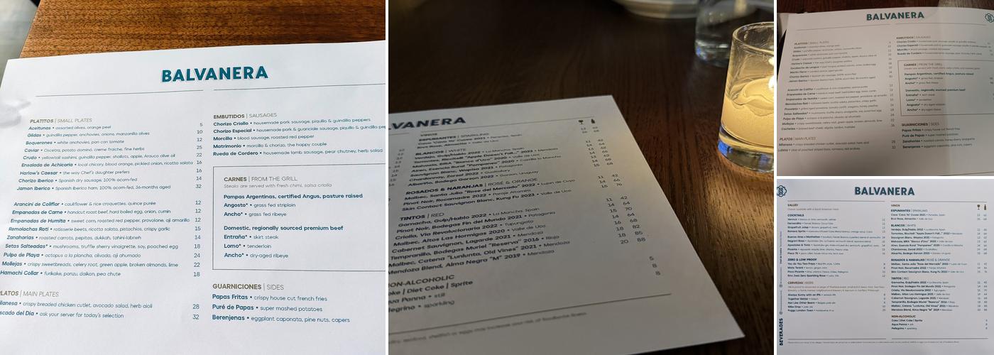 BALVANERA Menu