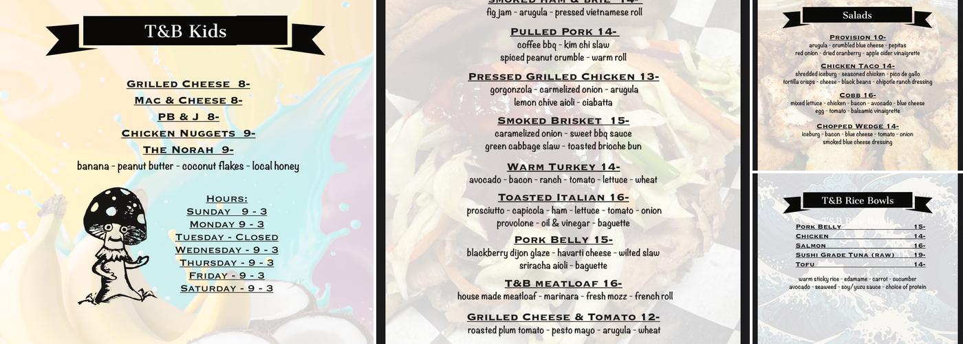 T&B Provisions Menu