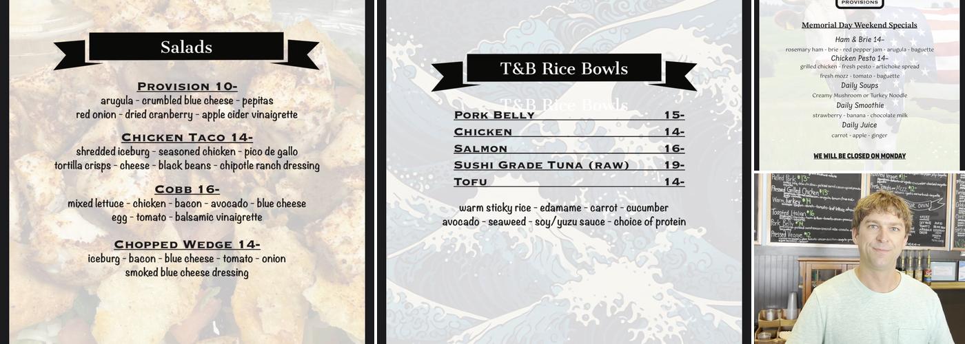 T&B Provisions Menu