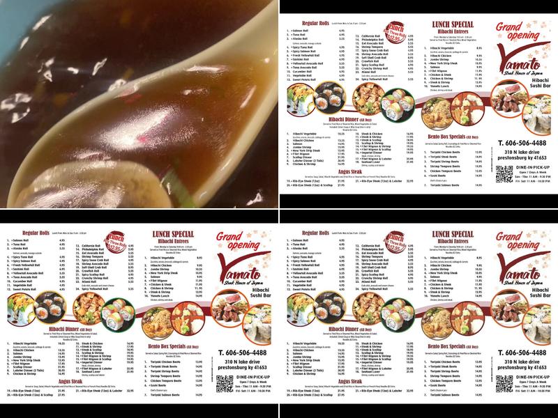 Yamato Steak House of Japan Menu