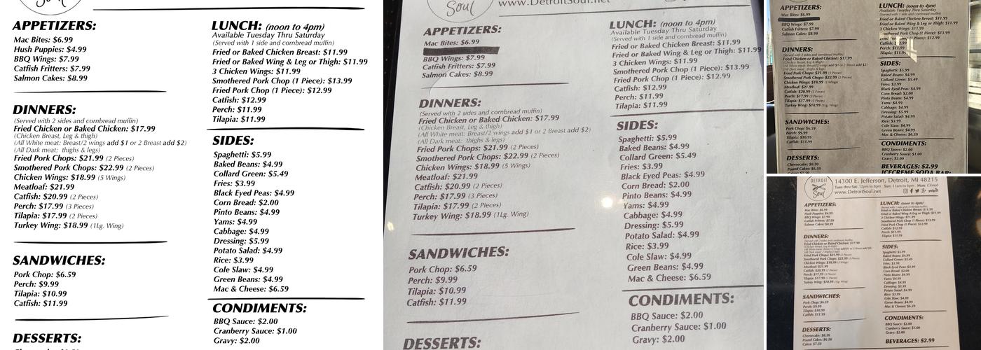 Detroit Soul Menu