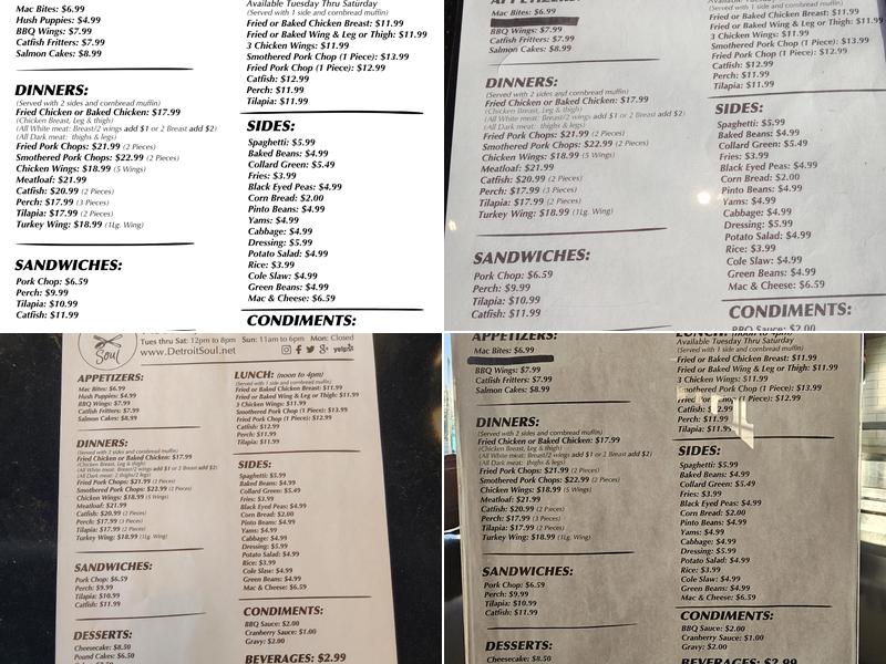 Detroit Soul Menu