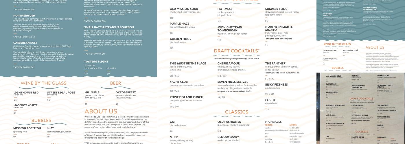 Old Mission Distilling Menu