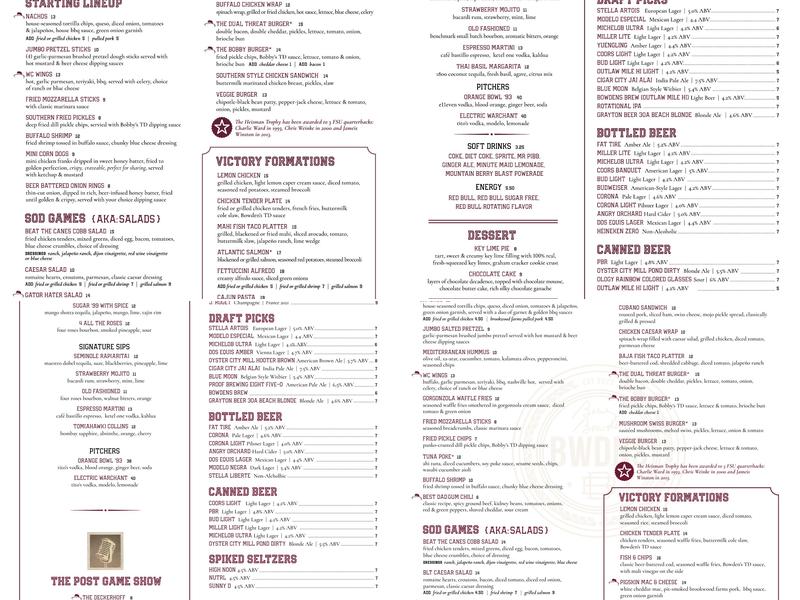 Bowden's Menu