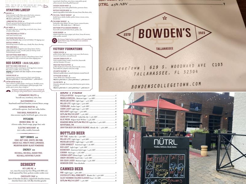 Bowden's Menu