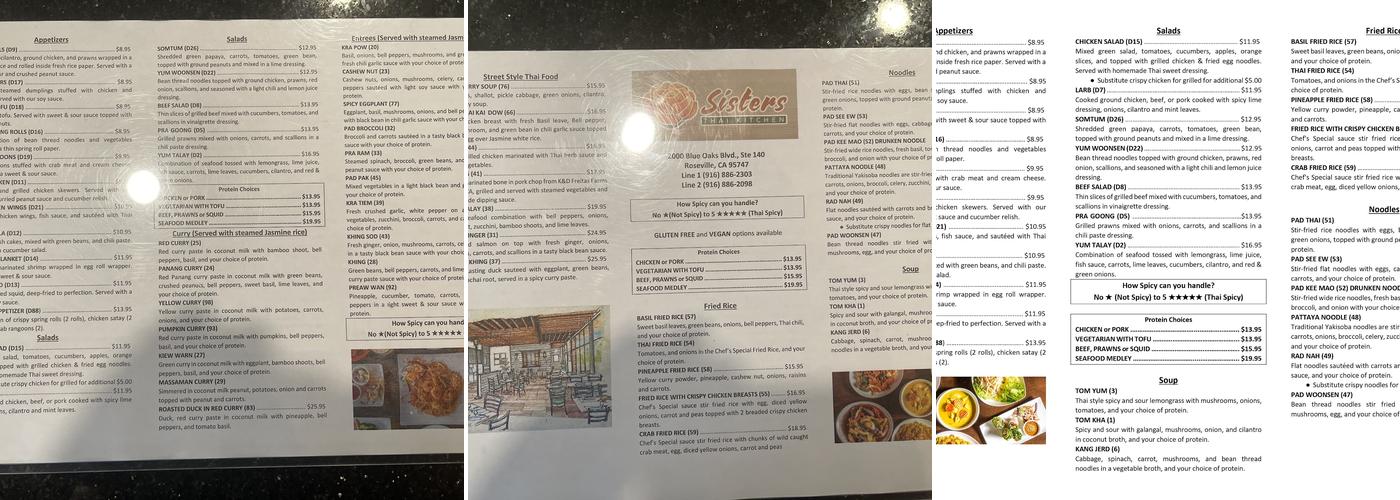 Sisters Thai Kitchen Menu