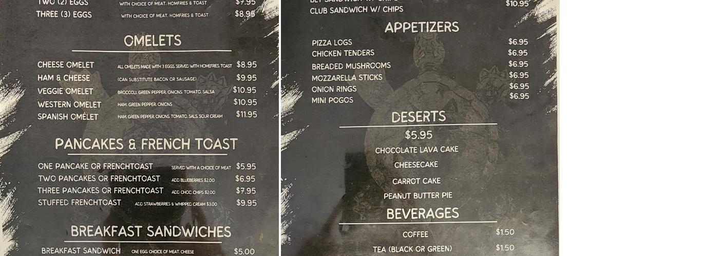 Turtle Nest Diner and Pizzeria Menu