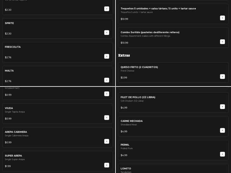 Chamos Venezuelan taste Herriman Menu