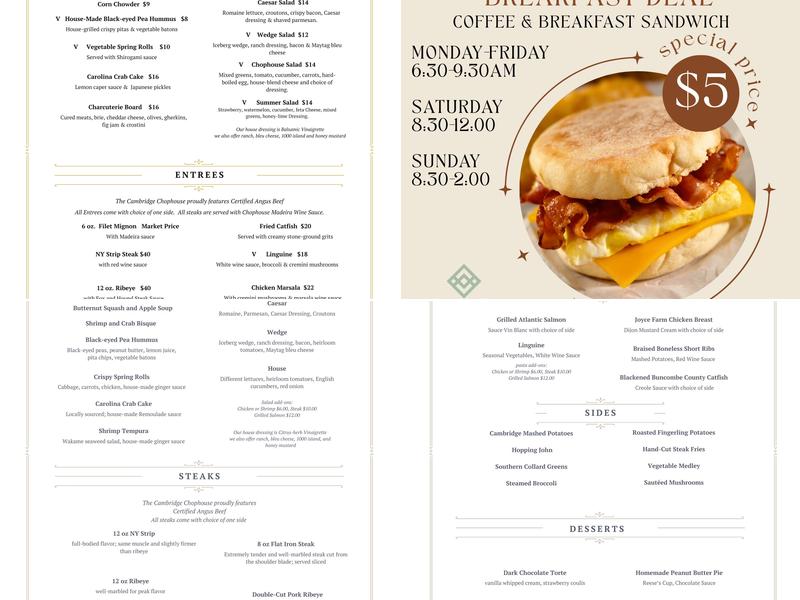 Cambridge Chophouse Menu