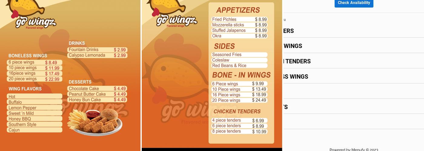 Go Wingz Menu