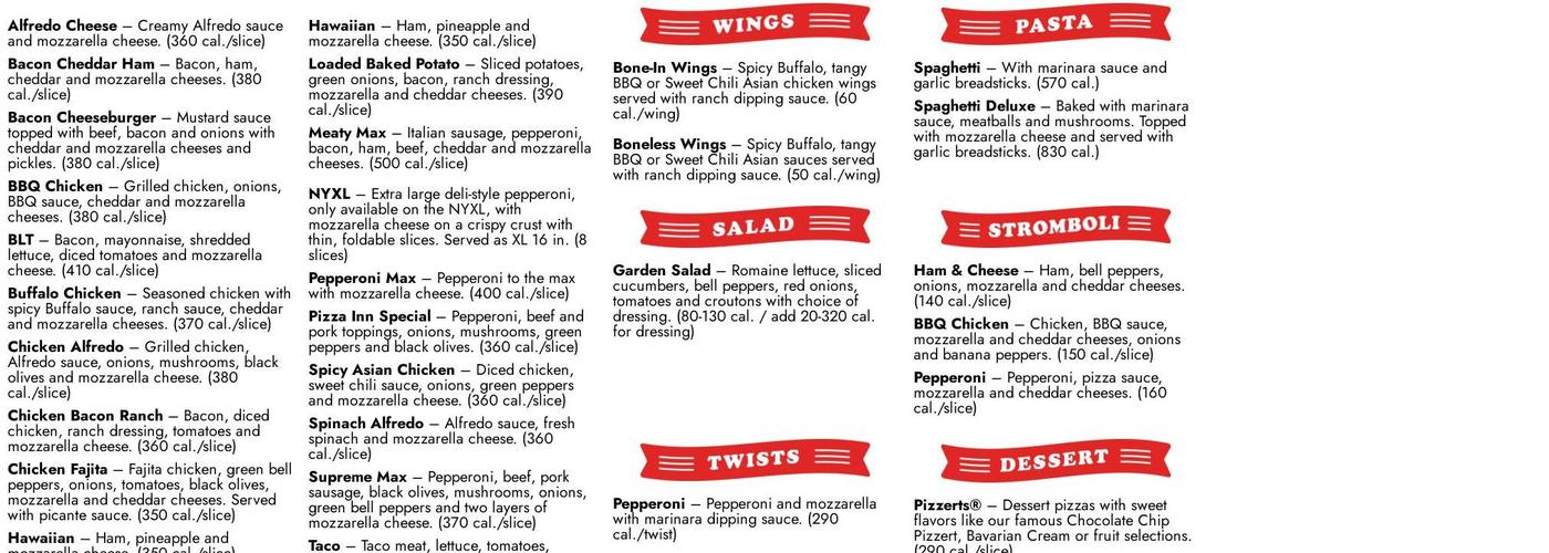 Pizza Inn Menu