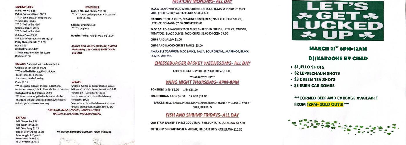 Fletch’s Pub Menu