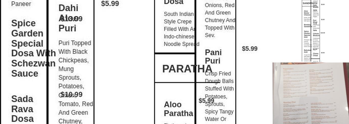 The Spice Garden Menu