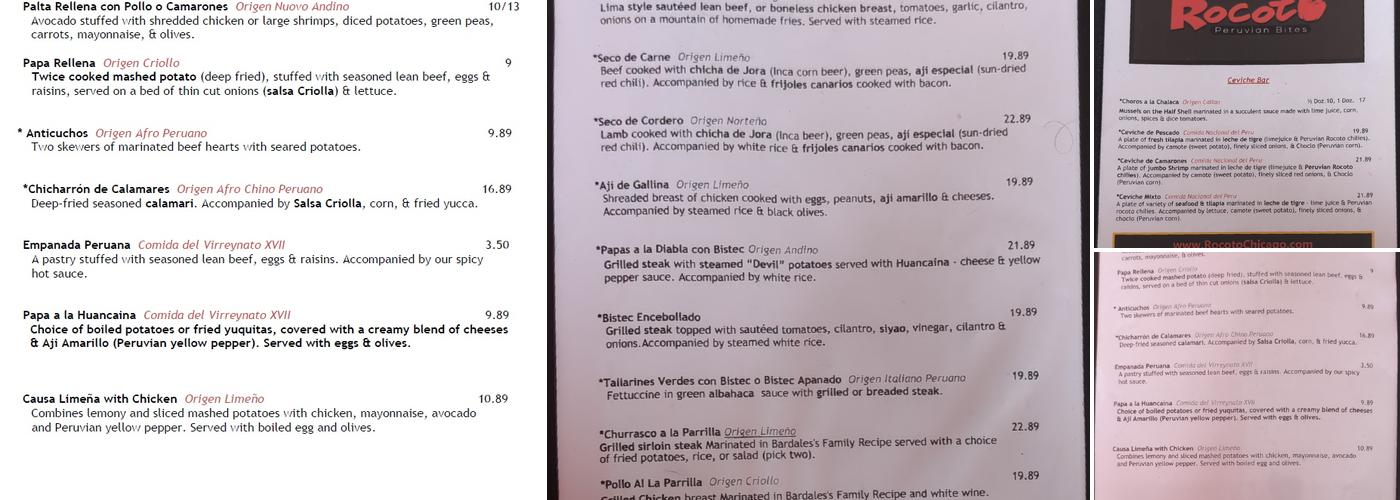 ROCOTO PERUVIAN BITES Menu