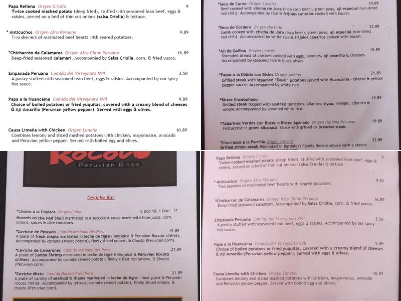 ROCOTO PERUVIAN BITES Menu