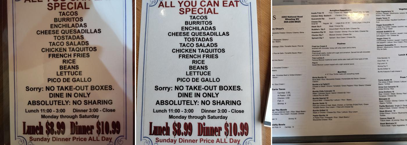 Chayo's Street Tacos Menu