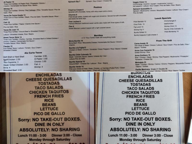 Chayo's Street Tacos Menu