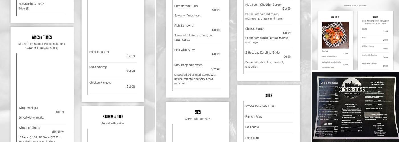 Cornerstone Pub & Grill Menu