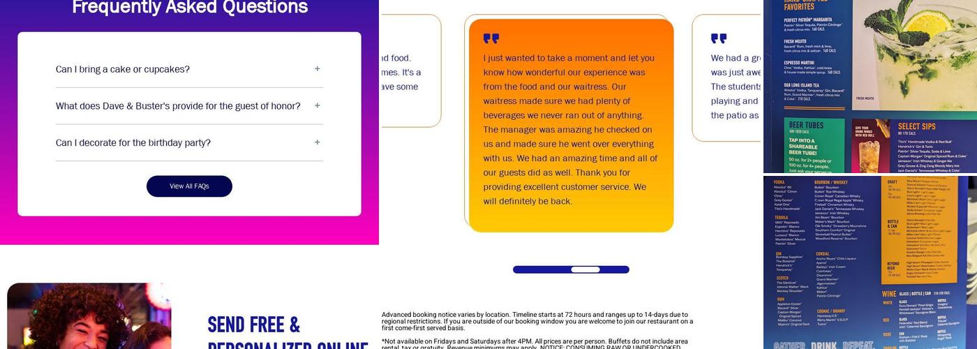 Dave and Buster's Lafayette Menu