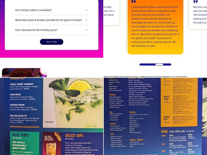 Dave and Buster's Lafayette Menu