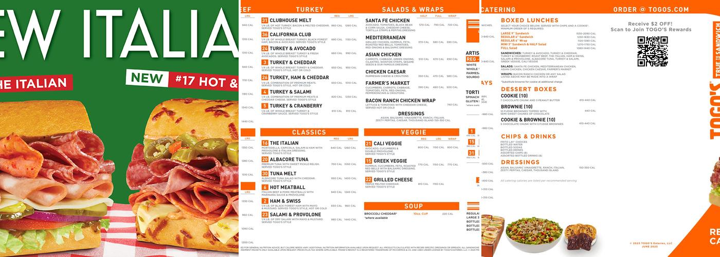 TOGO'S Sandwiches Menu