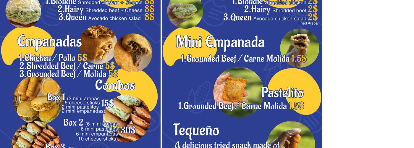 Yummy Arepas Menu