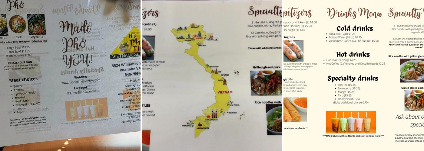 It’s Pho Time Menu