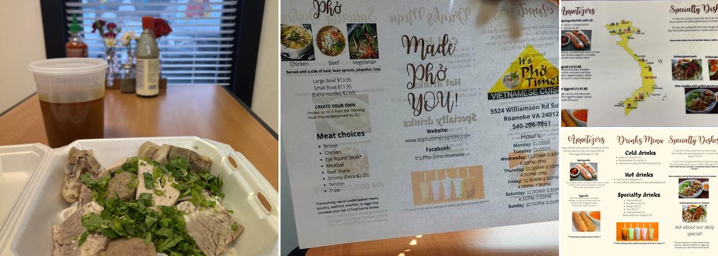 It’s Pho Time Menu