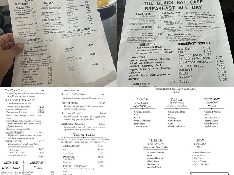 The Glass Hat Cafe Menu