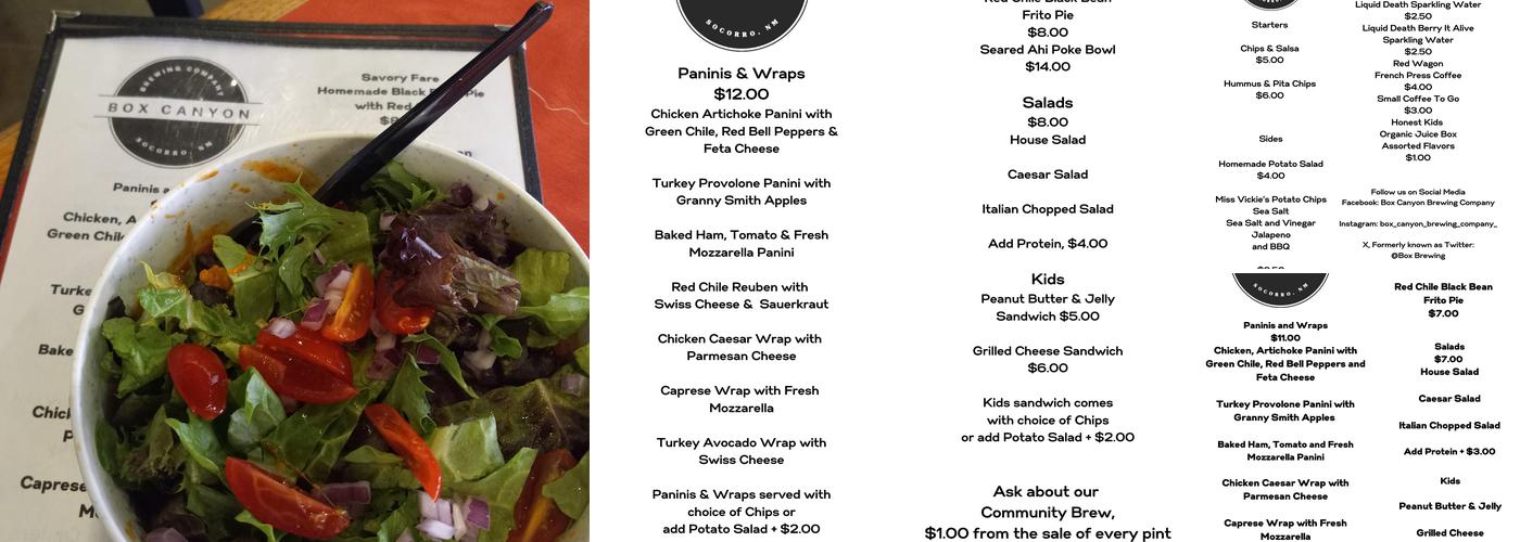 Box Canyon Brewing Company Menu