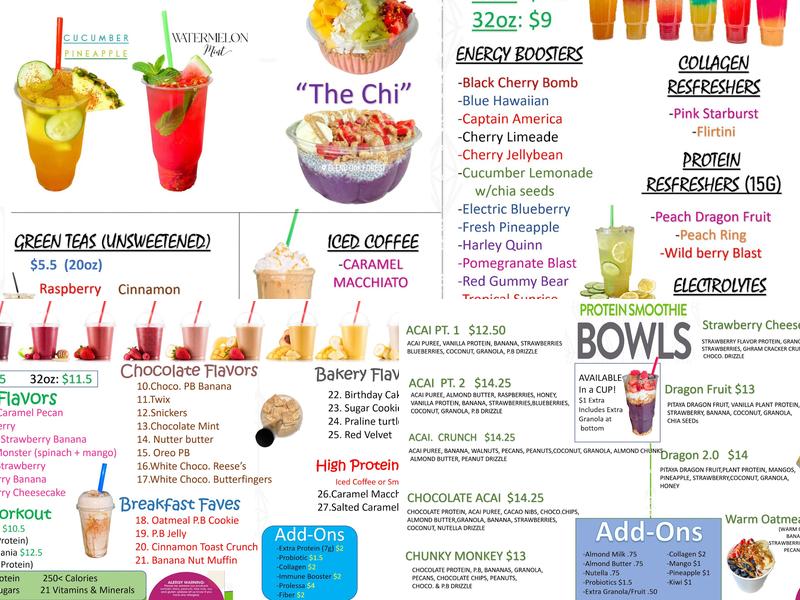 Vytal Nutrition Smoothie Bar Menu