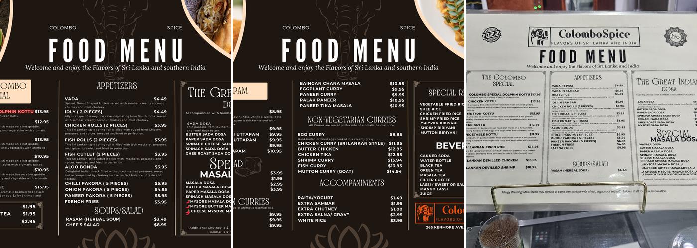 Colombo spice Menu