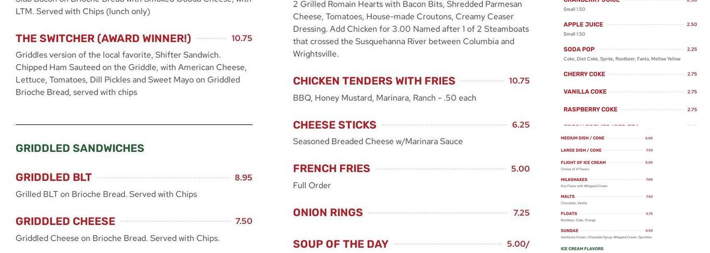 Griddles malt shoppe Menu