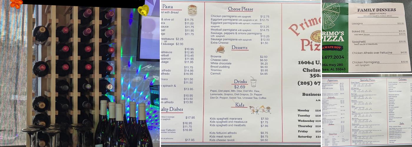 Primo's Pizza Menu