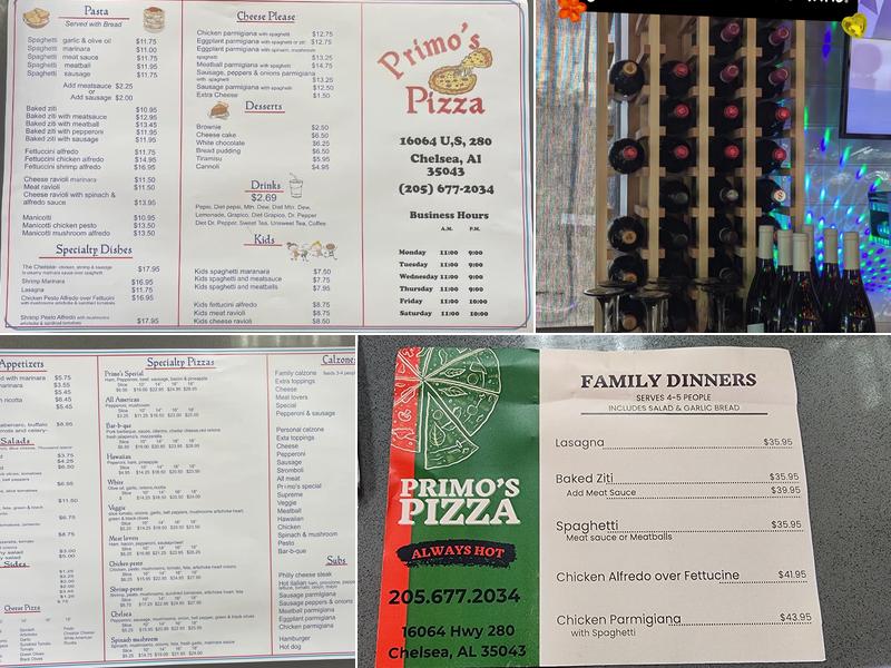 Primo's Pizza Menu