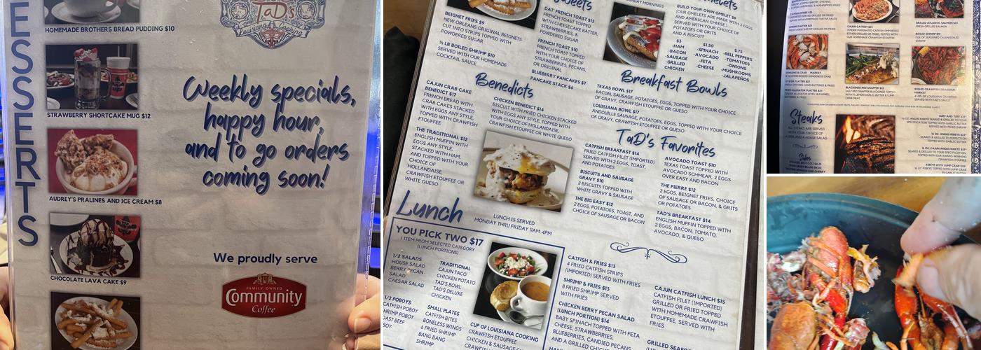 Tad's Louisiana Cooking Menu