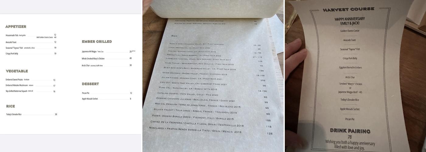 Smoke Door - Lake Tahoe Saryo Menu