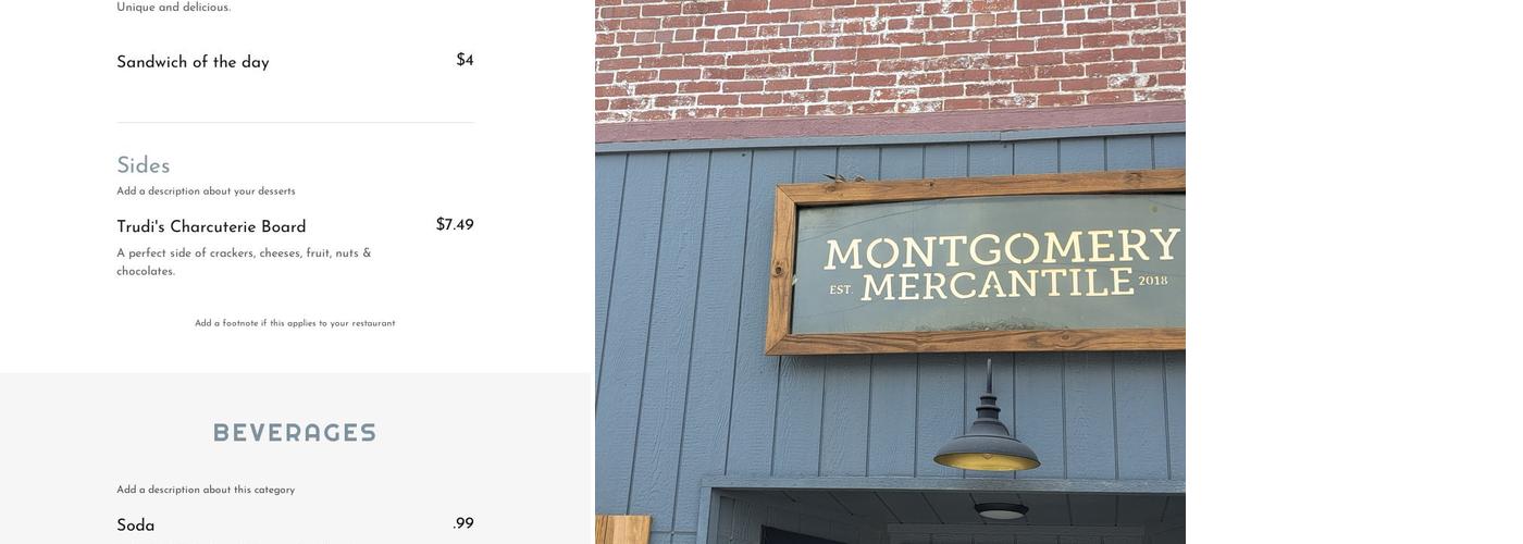 Montgomery Cafe Menu