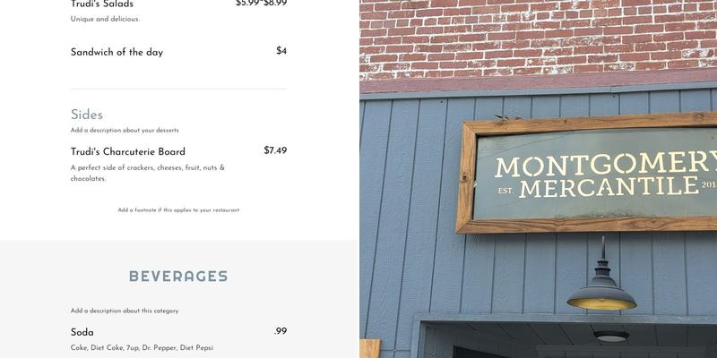 Montgomery Cafe Menu