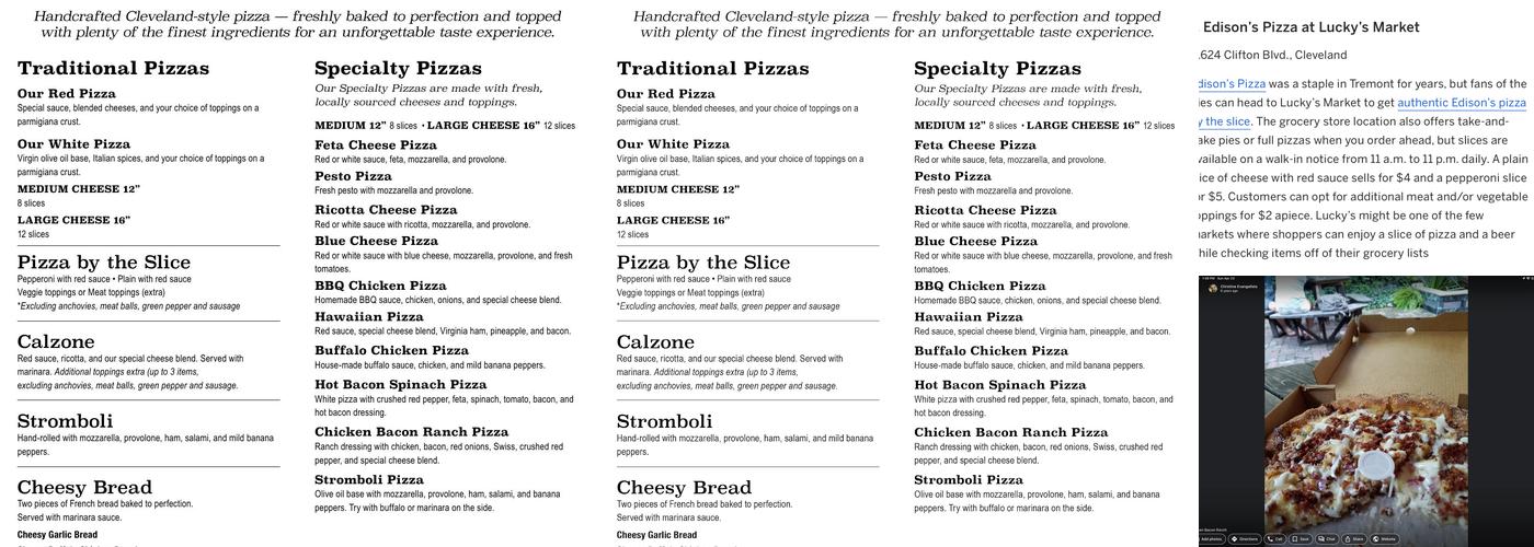 Edison's Pizza Kitchen Menu