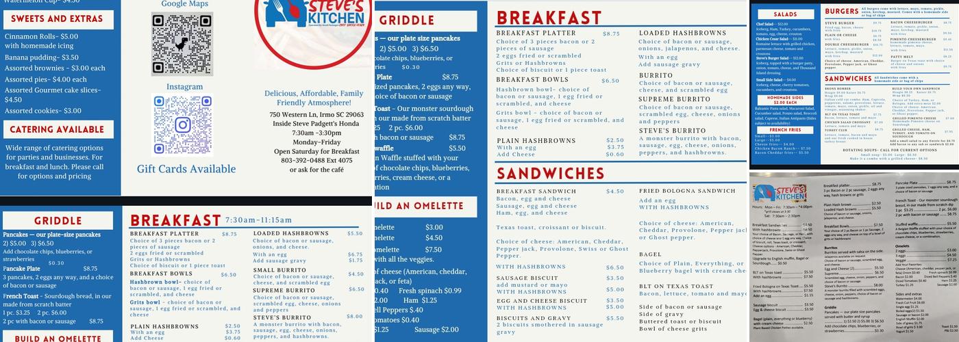 Steve's Kitchen Menu