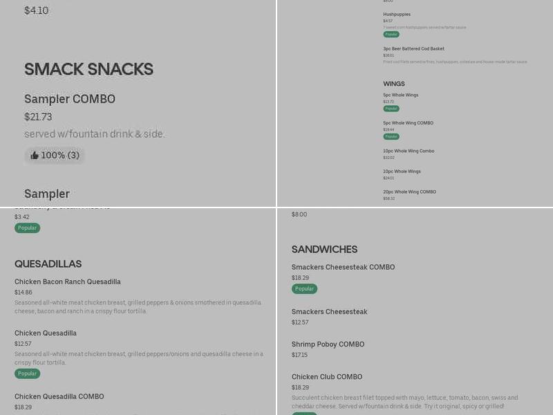 Smackers Menu